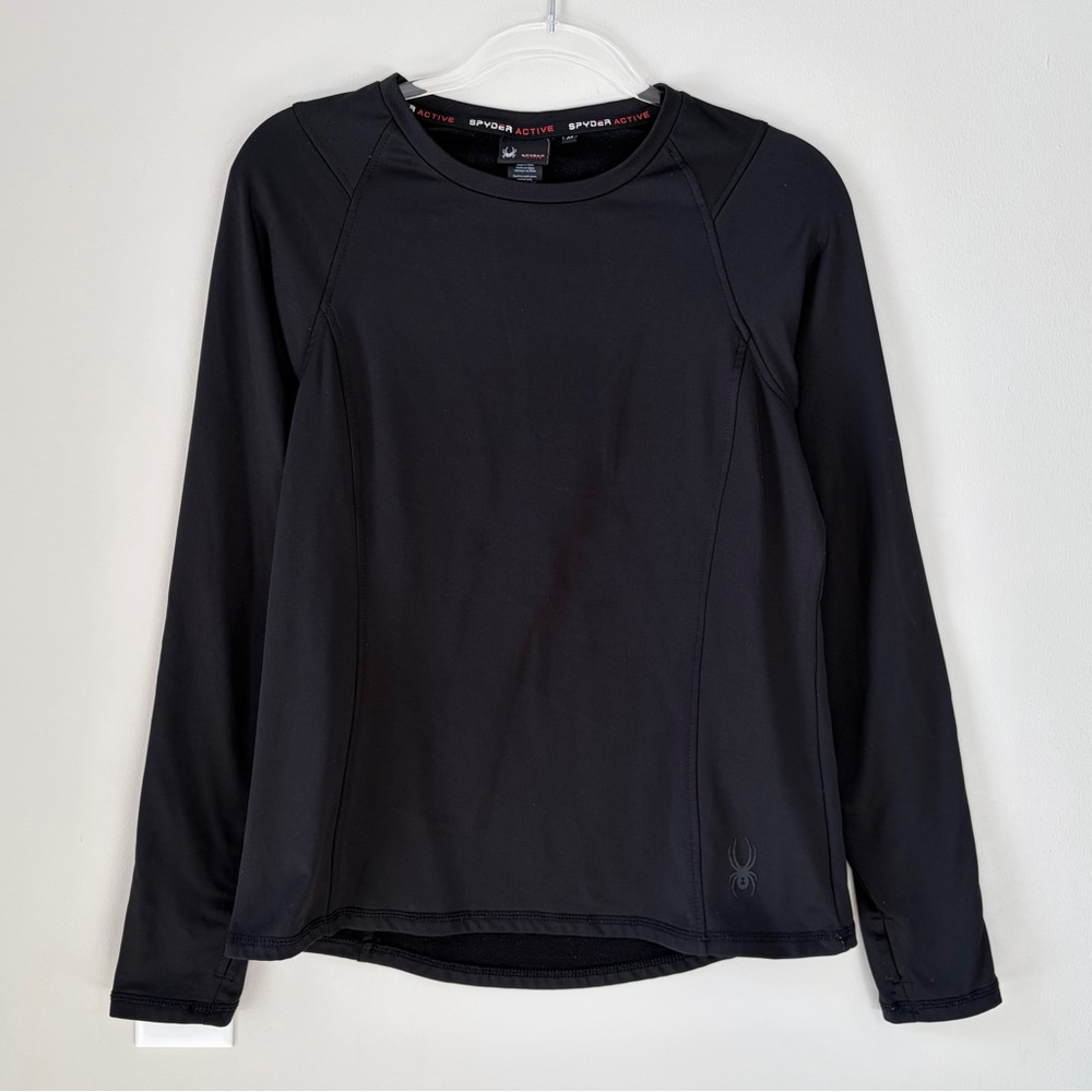 Spyder Black Brushed Long Sleeve Fleece Lined Crewneck Top